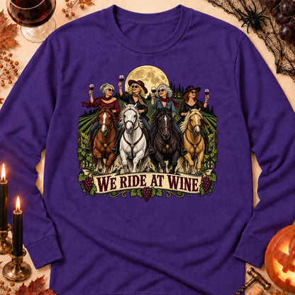We Ride At Wine Colored Print Long Sleeves in Purple — flat lay