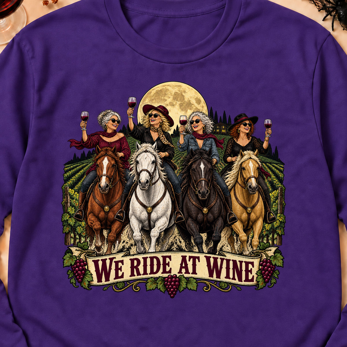 We Ride At Wine Colored Print Long Sleeves in Purple — design detail