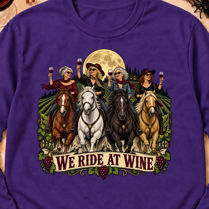 We Ride At Wine Colored Print Long Sleeves in Purple — design detail