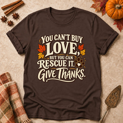 Rescue It dog mom T-shirt in Dark Chocolate, laid flat. [bb c=dark-chocolate r=flat]