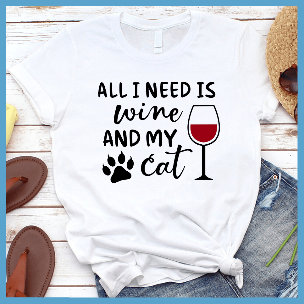All I Need Is Wine And My Cat Colored Print T-Shirt - Brooke & Belle