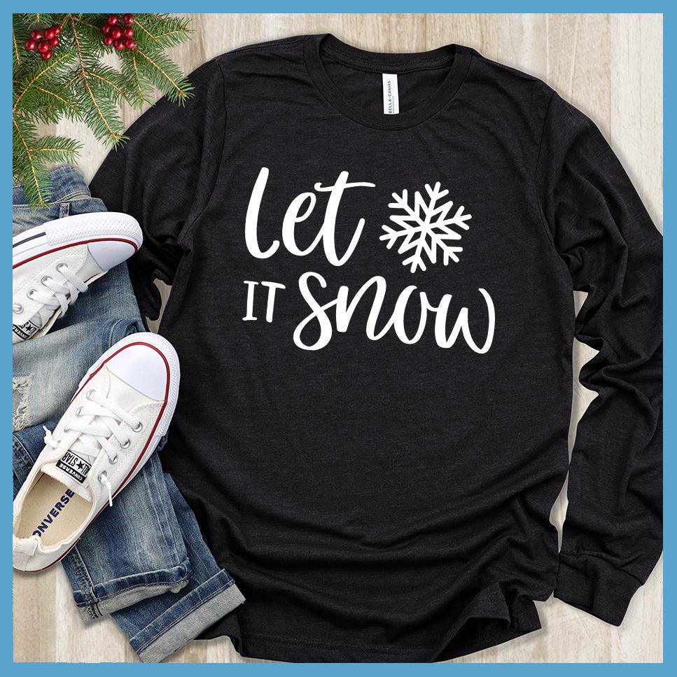 Let It Snow Long Sleeves Black - Whimsical snowflake design on cozy long sleeve tee for winter wear