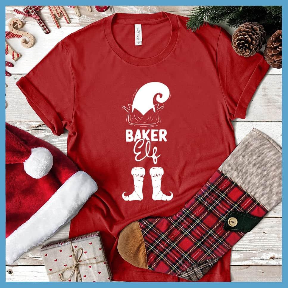 Baker Elf T-Shirt Canvas Red - Playful Baker Elf graphic t-shirt with festive holiday design for culinary fun
