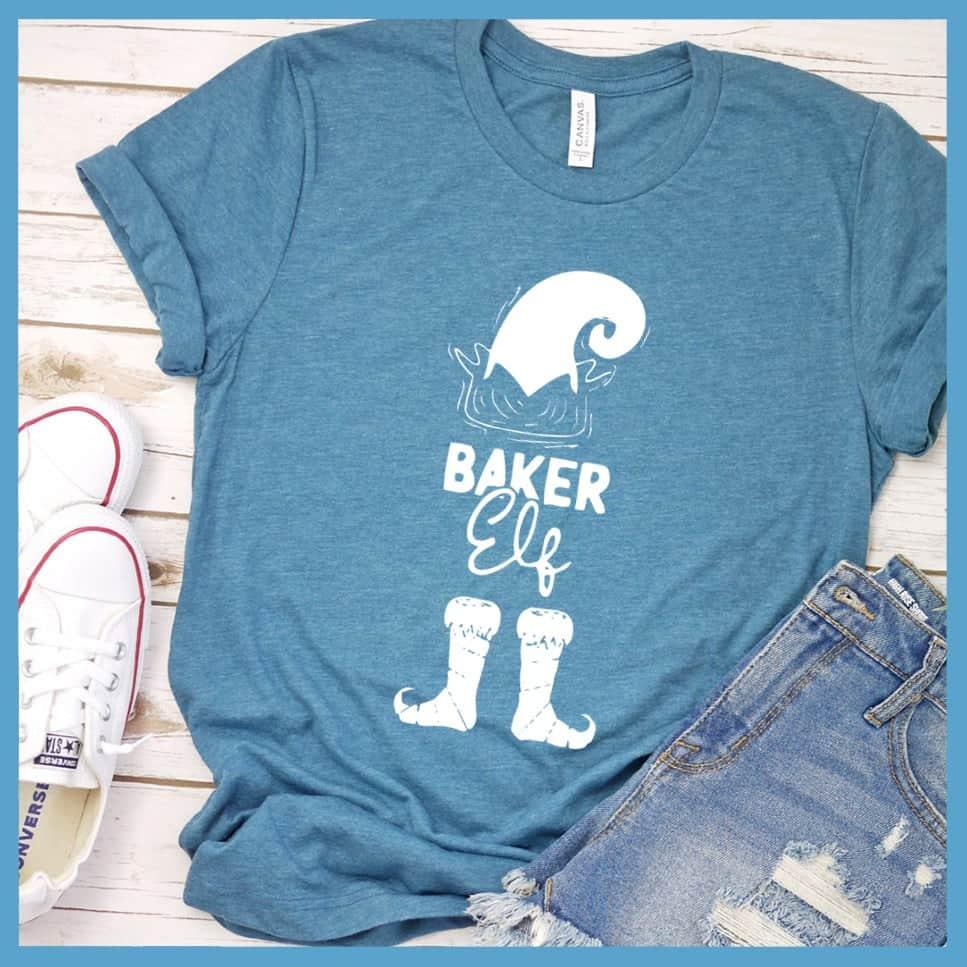 Baker Elf T-Shirt Heather Deep Teal - Playful Baker Elf graphic t-shirt with festive holiday design for culinary fun