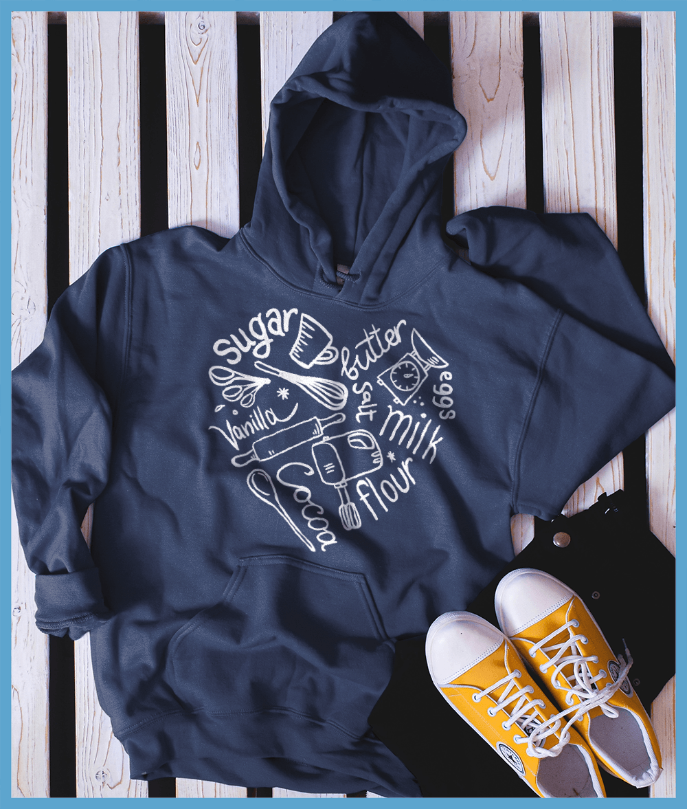 Bakery Heart Hoodie Classic Navy - Cozy bakery-themed hoodie with playful ingredient design, perfect for casual or home wear.