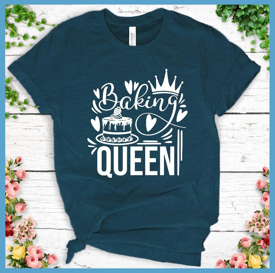 Baking Queen T-Shirt Deep Teal - Illustrated Baking Queen graphic tee with whimsical cake and crown design, perfect for style-savvy bakers.
