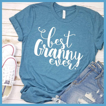 Best Granny Ever T-Shirt Heather Deep Teal - Casual 'Best Granny Ever' script t-shirt - perfect as a thoughtful gift.