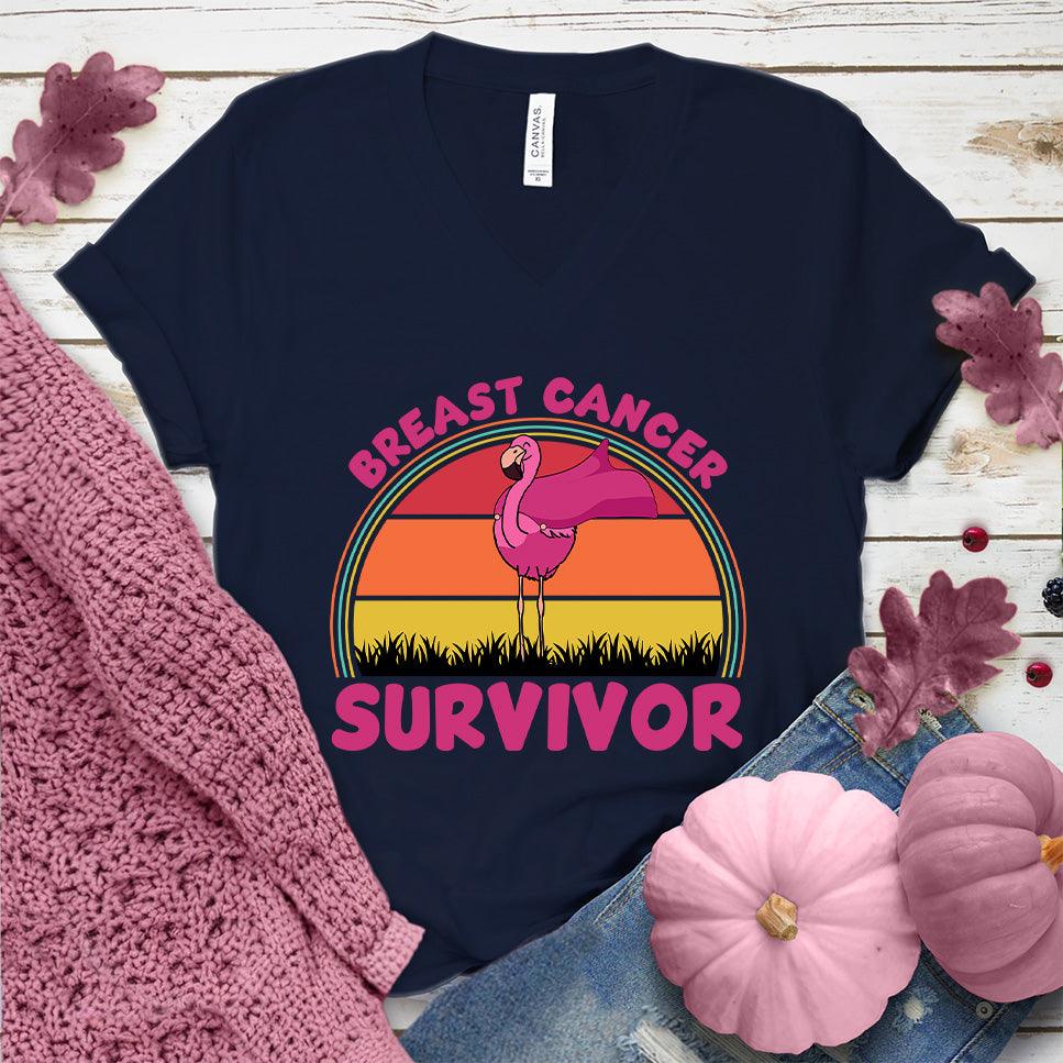 Breast Cancer Survivor Flamingo Colored Edition V-Neck - Brooke & Belle