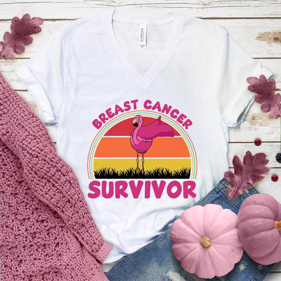 Breast Cancer Survivor Flamingo Colored Edition V-Neck - Brooke & Belle