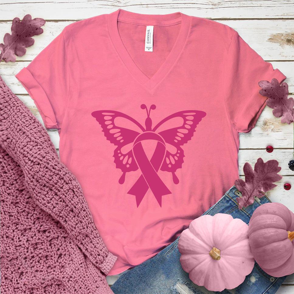 Butterfly Pink Ribbon Colored Edition V-Neck - Brooke & Belle