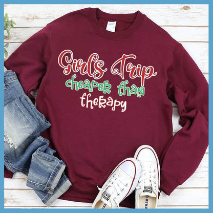 Girls Trip Colored Print Christmas Version 3 Sweatshirt Crimson - Festive girls trip themed Christmas sweatshirt with fun slogan design