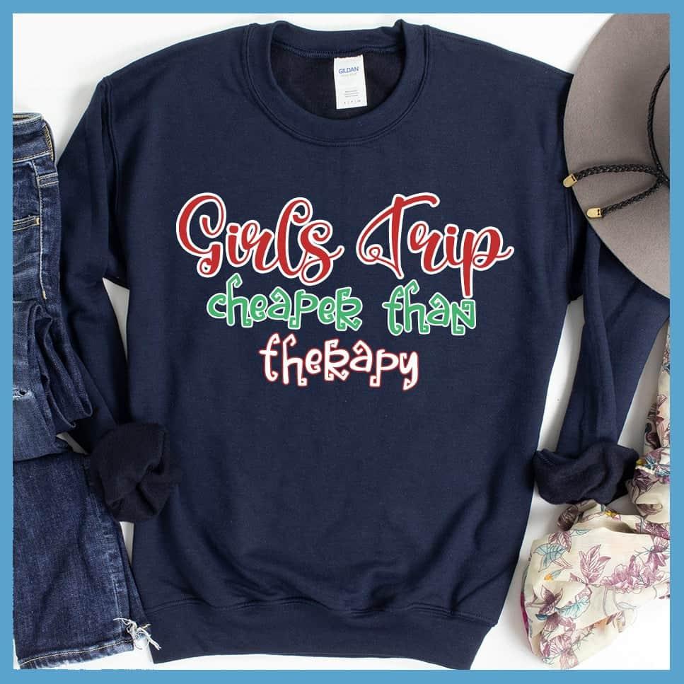 Girls Trip Colored Print Christmas Version 3 Sweatshirt Navy - Festive girls trip themed Christmas sweatshirt with fun slogan design