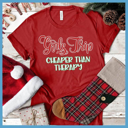 Girls Trip Colored Print Christmas Version 2 T-Shirt Canvas Red - Festive Girls Trip print on casual t-shirt, perfect for holiday bonding
