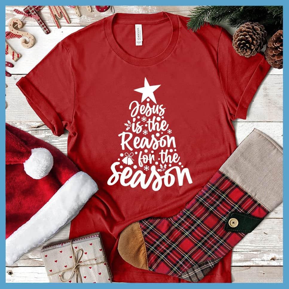 Jesus Is The Reason For The Season T-Shirt Canvas Red - Inspirational holiday tee with 'Jesus Is The Reason For The Season' message