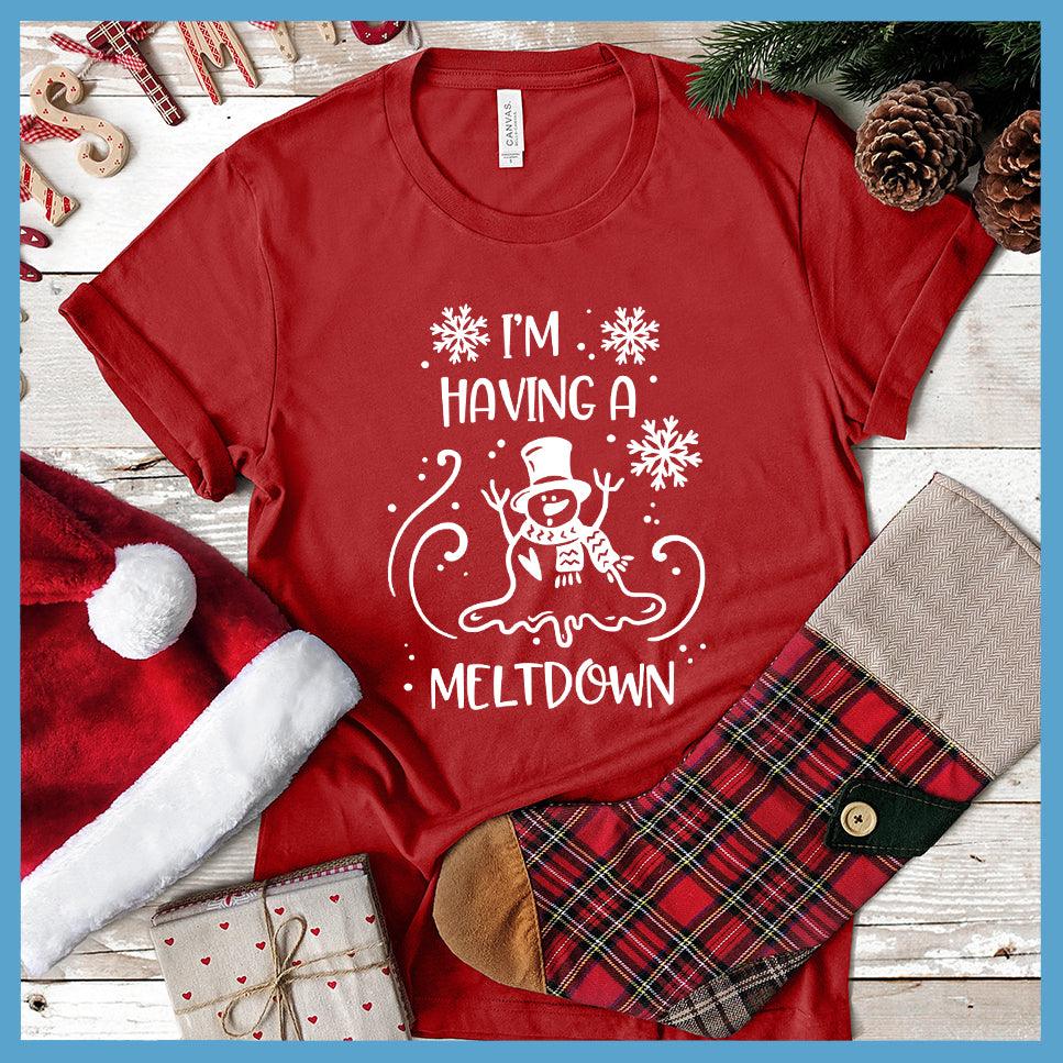 I'm Having A Meltdown T-Shirt Canvas Red - Ice-cool snowman graphic tee with whimsical meltdown design for a casual, playful vibe.