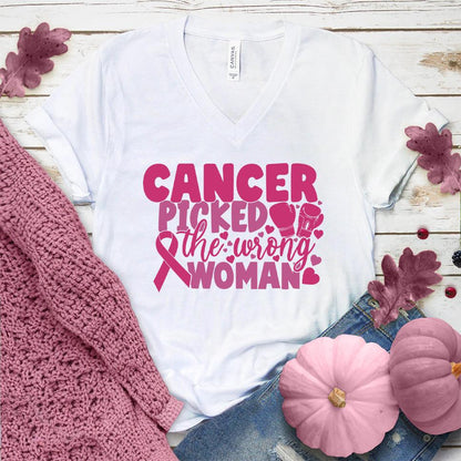 Cancer Picked The Wrong Woman Colored Edition V-Neck - Brooke & Belle