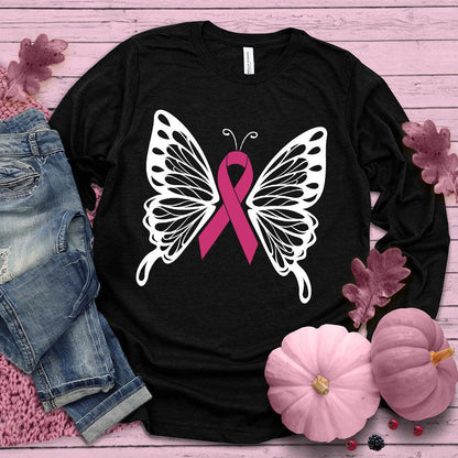 Cancer Ribbon Butterfly Colored Edition Long Sleeves - Brooke & Belle