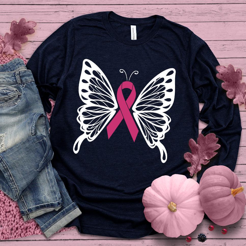 Cancer Ribbon Butterfly Colored Edition Long Sleeves - Brooke & Belle