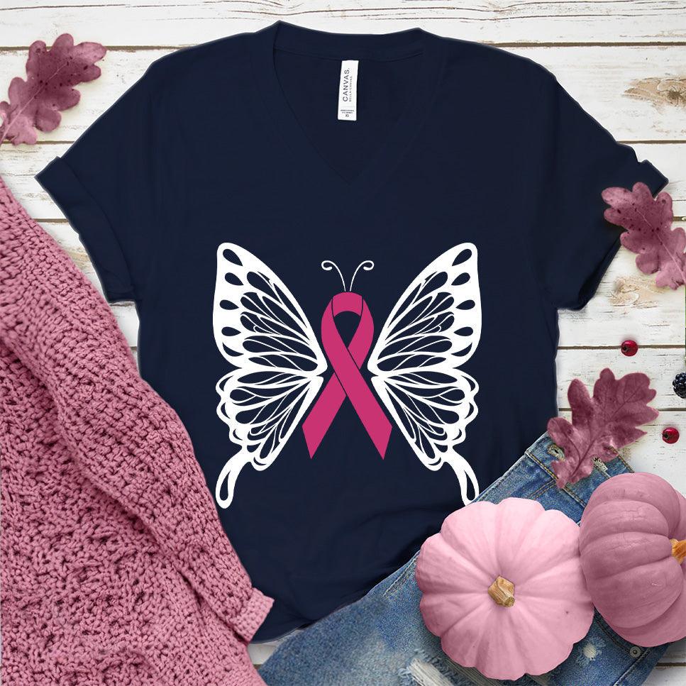 Cancer Ribbon Butterfly Colored Edition V-Neck - Brooke & Belle