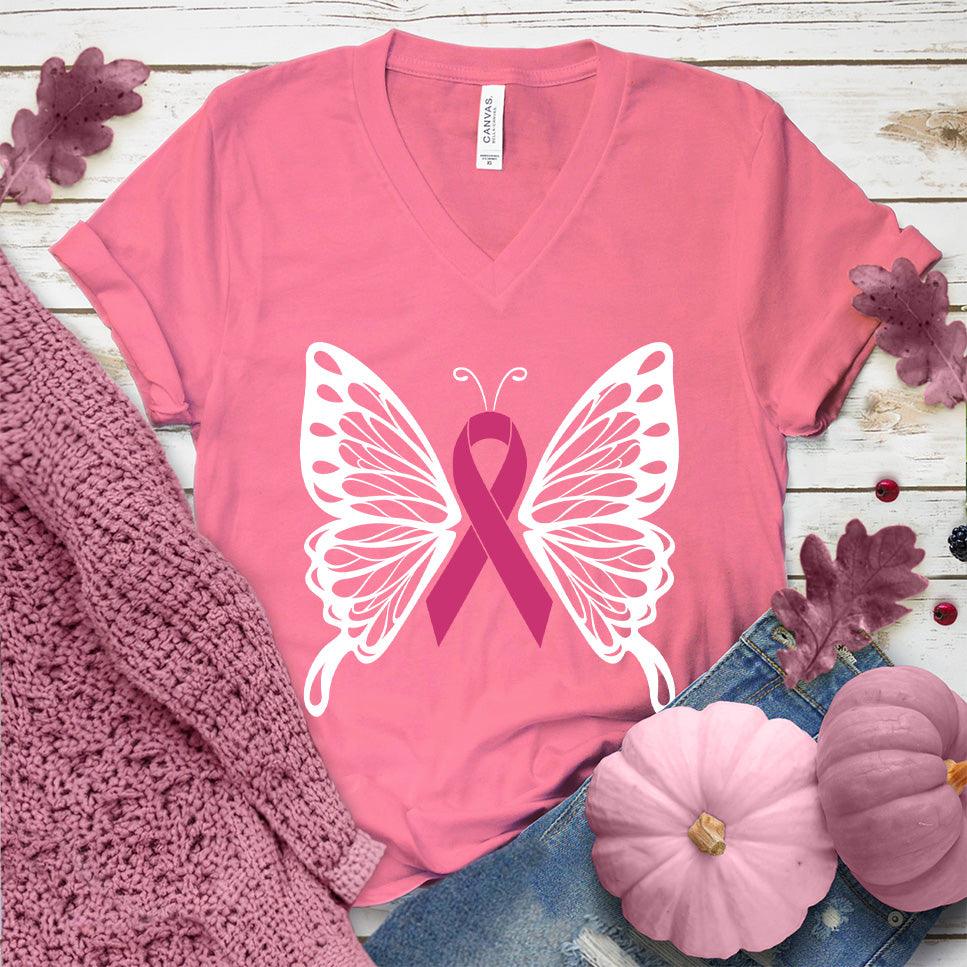 Cancer Ribbon Butterfly Colored Edition V-Neck - Brooke & Belle