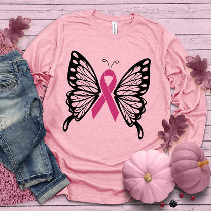 Cancer Ribbon Butterfly Colored Edition Long Sleeves - Brooke & Belle