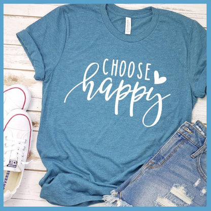 Choose Happy T-Shirt Heather Deep Teal - Unisex Choose Happy T-shirt with inspirational quote, perfect for versatile styling.