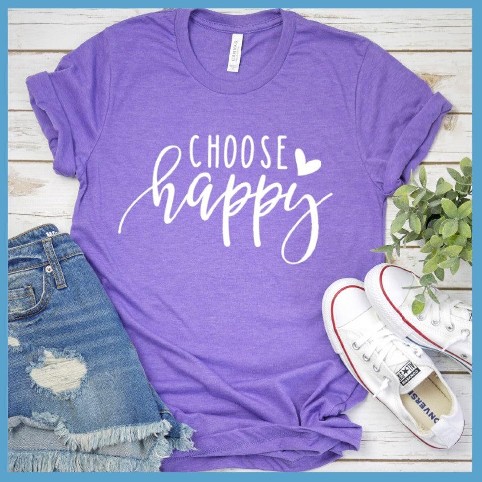 Choose Happy T-Shirt Heather Purple - Unisex Choose Happy T-shirt with inspirational quote, perfect for versatile styling.