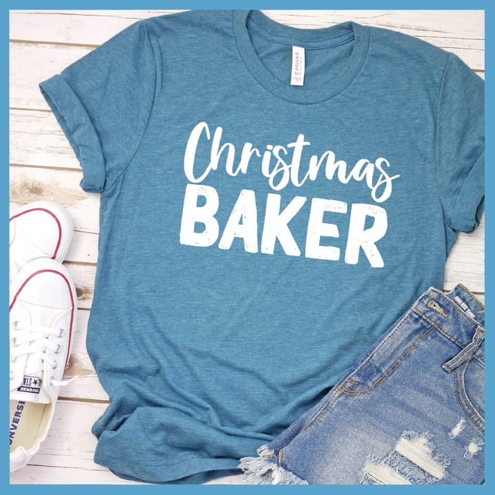 Christmas Baker T-Shirt Heather Deep Teal - Festive Christmas Baker themed t-shirt with fun holiday graphic