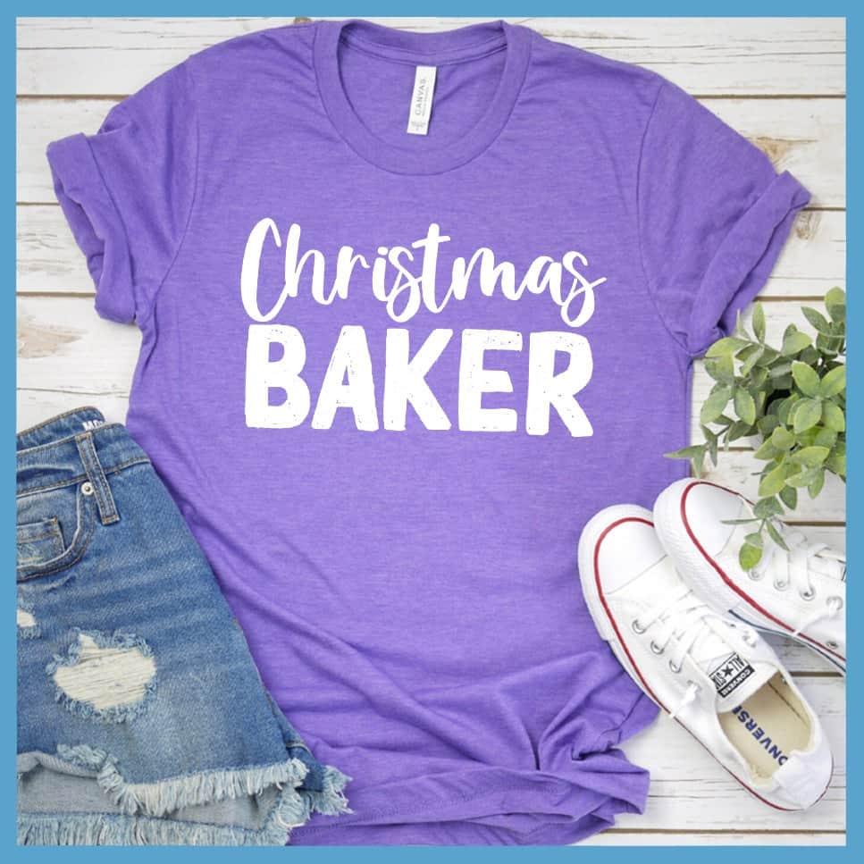Christmas Baker T-Shirt Heather Purple - Festive Christmas Baker themed t-shirt with fun holiday graphic