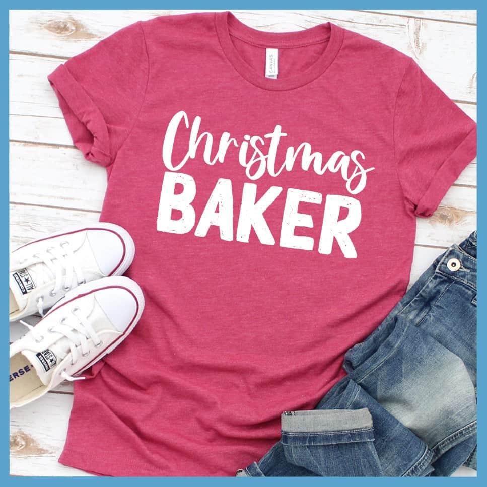 Christmas Baker T-Shirt Heather Raspberry - Festive Christmas Baker themed t-shirt with fun holiday graphic