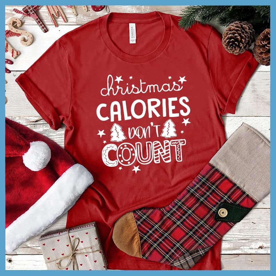 Christmas Calories Don't Count Version 2 T-Shirt Canvas Red - Humorous Christmas T-shirt with playful 'calories don't count' text-design