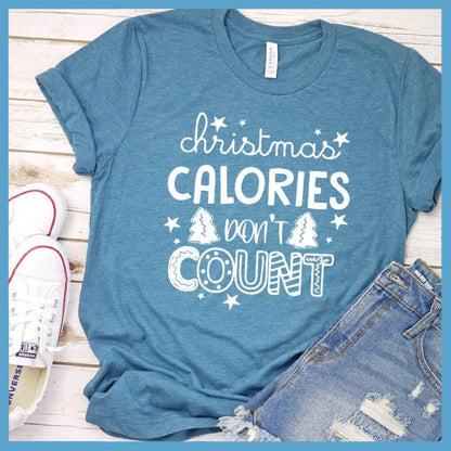 Christmas Calories Don't Count Version 2 T-Shirt Heather Deep Teal - Humorous Christmas T-shirt with playful 'calories don't count' text-design