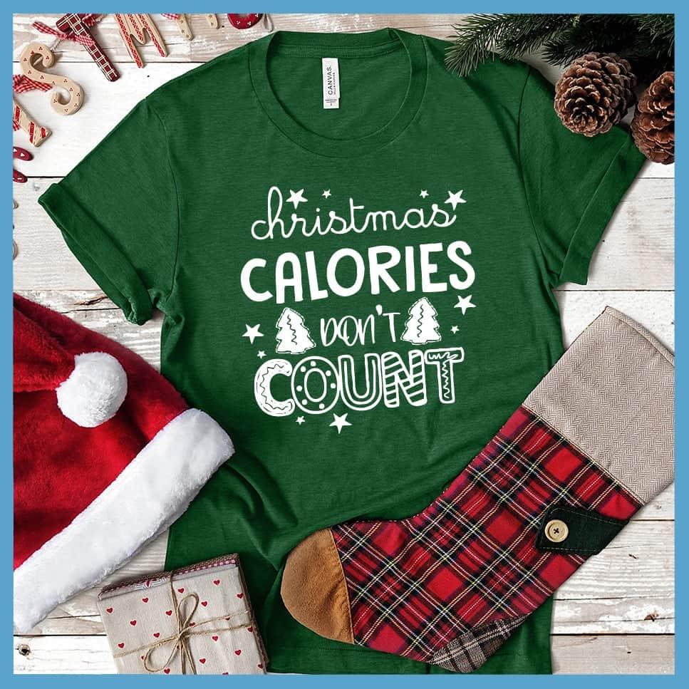 Christmas Calories Don't Count Version 2 T-Shirt Heather Grass Green - Humorous Christmas T-shirt with playful 'calories don't count' text-design