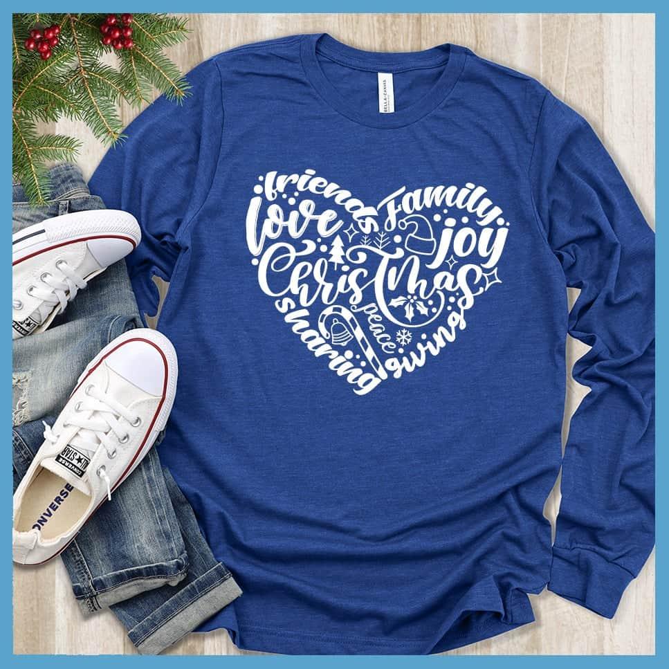 Christmas Heart Long Sleeves True Royal - Festive long sleeve shirt with Christmas themed heart design featuring holiday words