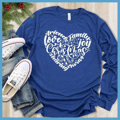 Christmas Heart Long Sleeves True Royal - Festive long sleeve shirt with Christmas themed heart design featuring holiday words