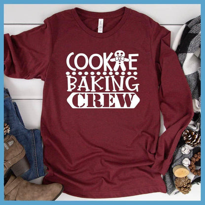 Cookie Baking Crew Long Sleeves Heather Cardinal - Fun long sleeve shirt with "Cookie Baking Crew" print for baking lovers