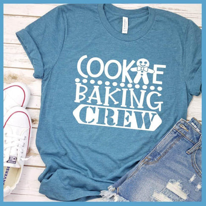 Cookie Baking Crew T-Shirt Heather Deep Teal - Graphic tee with "Cookie Baking Crew" and gingerbread man for baking enthusiasts