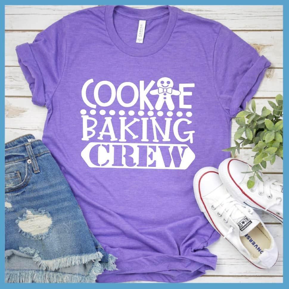 Cookie Baking Crew T-Shirt Heather Purple - Graphic tee with "Cookie Baking Crew" and gingerbread man for baking enthusiasts