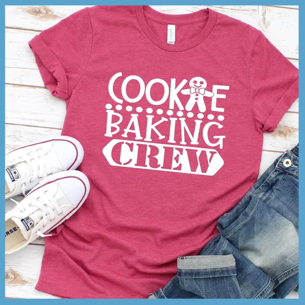 Cookie Baking Crew T-Shirt Heather Raspberry - Graphic tee with "Cookie Baking Crew" and gingerbread man for baking enthusiasts