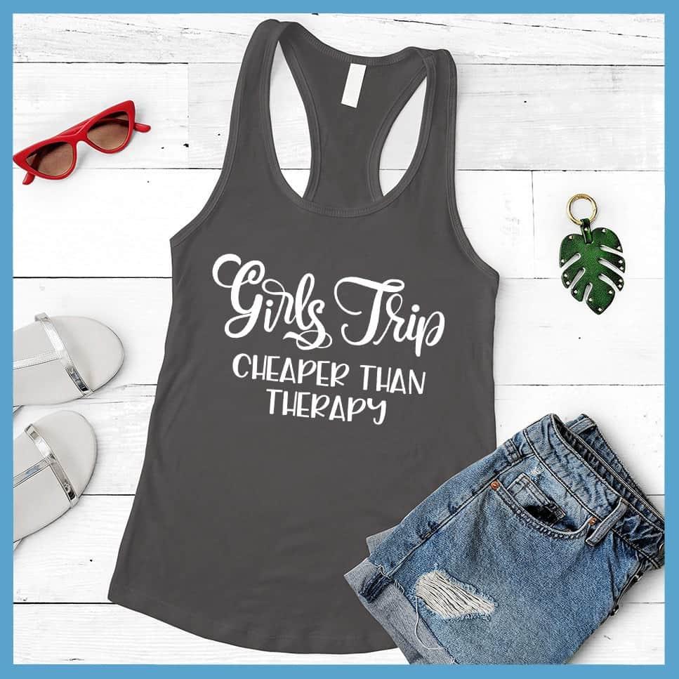 Girls Trip Tank Top Dark Grey - Stylish Girls Trip sleeveless tank top with fun friendship quote design