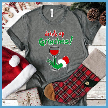 Drink Up Grinches Matching Christmas Family Colored Print T-Shirt