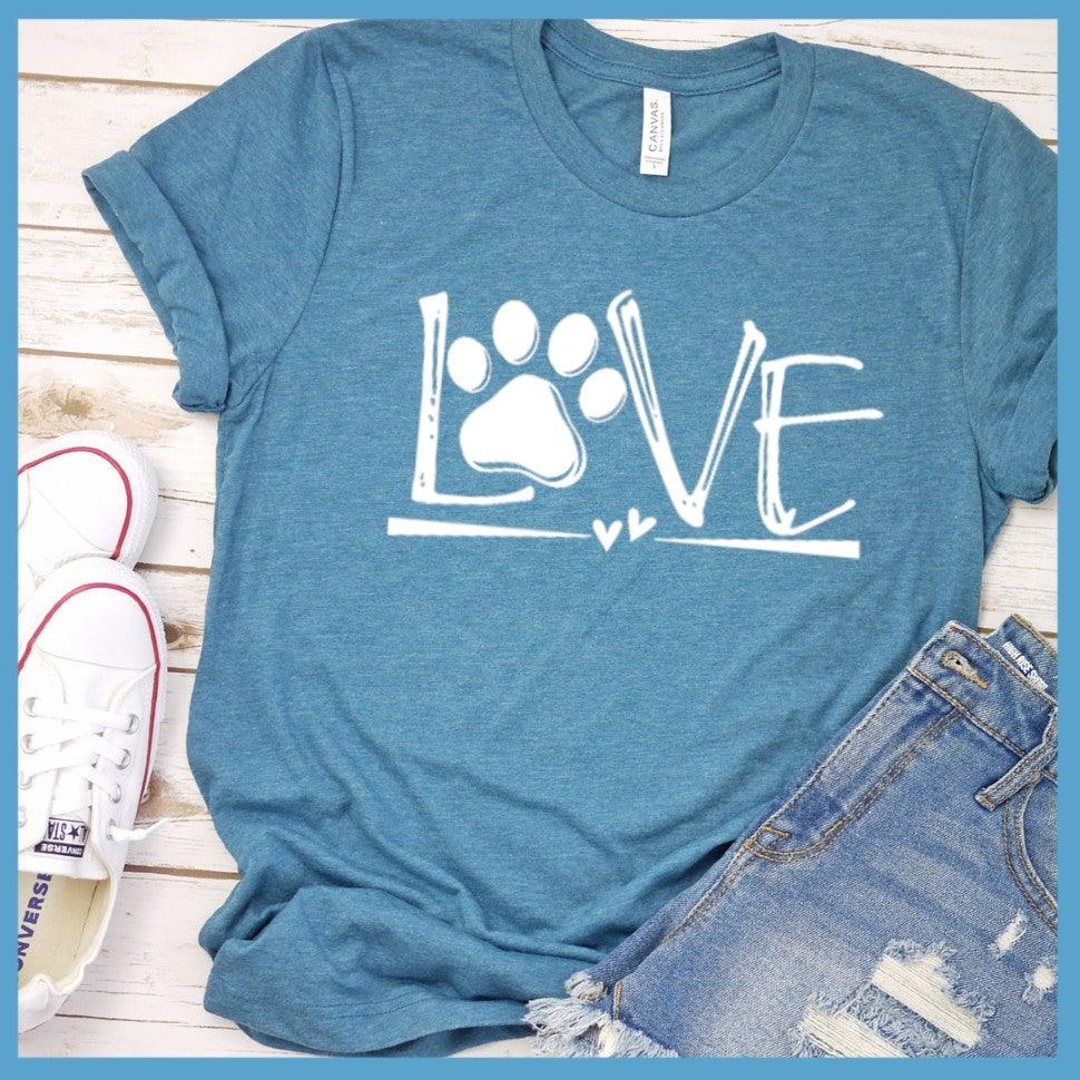 Dog Love T-Shirt Heather Deep Teal - Stylish Dog Love T-Shirt with a paw print and heart design, great for dog owners
