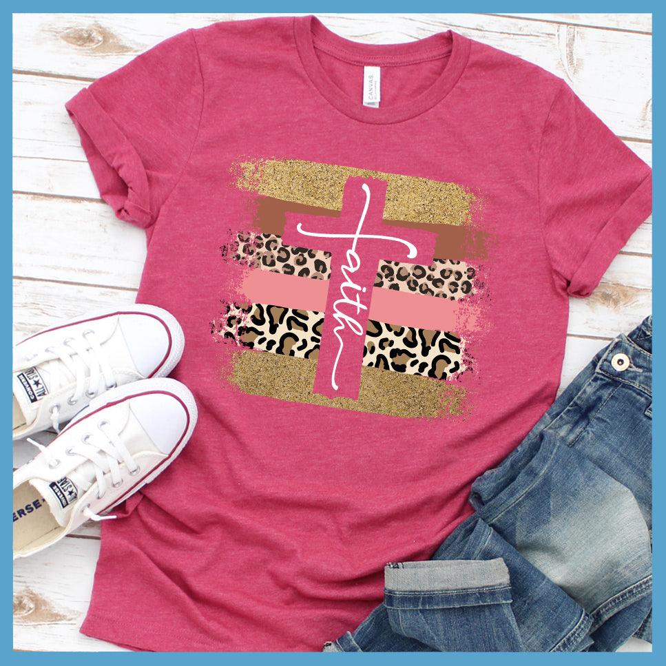 Faith Cross Colored Print T-Shirt Heather Raspberry - Stylish Faith Cross T-shirt with trendy print design - ideal for spiritual expression