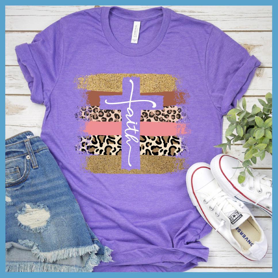 Faith Cross Colored Print T-Shirt Heather Purple - Stylish Faith Cross T-shirt with trendy print design - ideal for spiritual expression