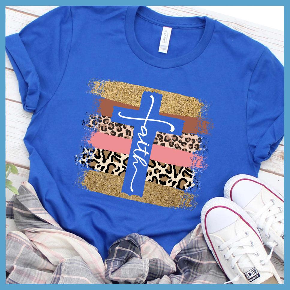 Faith Cross Colored Print T-Shirt Heather True Royal - Stylish Faith Cross T-shirt with trendy print design - ideal for spiritual expression