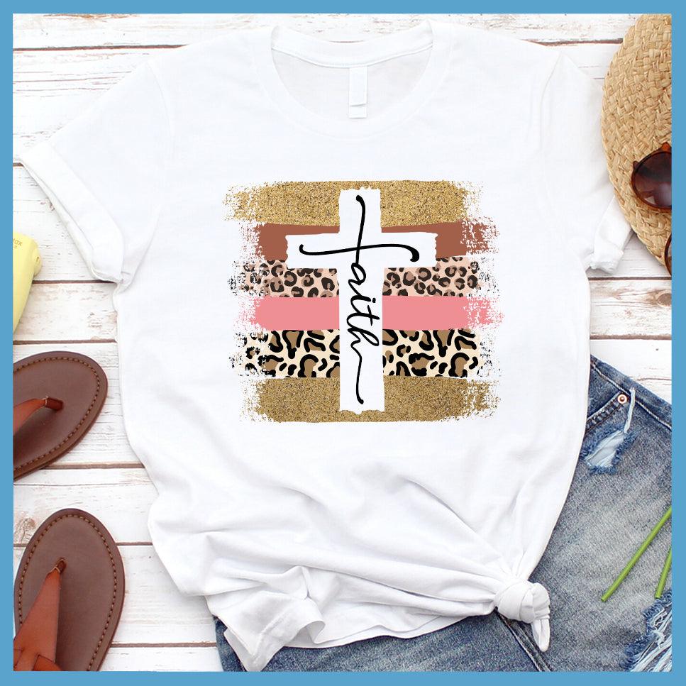 Faith Cross Colored Print T-Shirt White - Stylish Faith Cross T-shirt with trendy print design - ideal for spiritual expression