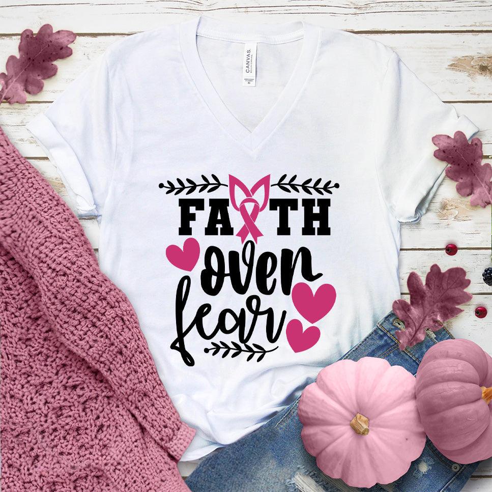 Faith Over Fear Breast Cancer Awareness Version 2 Colored Edition V-Neck - Brooke & Belle