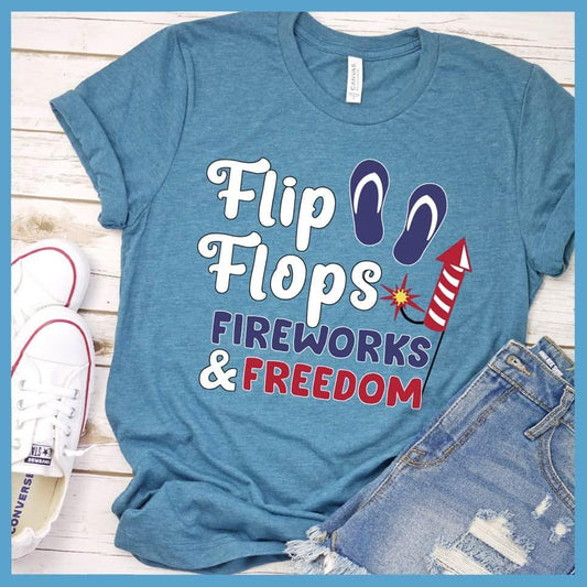 Flip Flops Fireworks and Freedom Colored Print T-Shirt