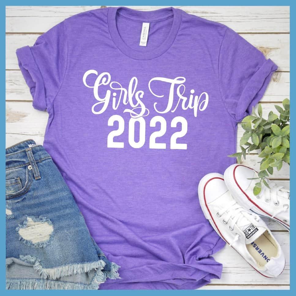 Girls Trip 2022 T-Shirt Heather Purple - Commemorative Girls Trip 2022 graphic tee perfect for group travel and friendship bonds