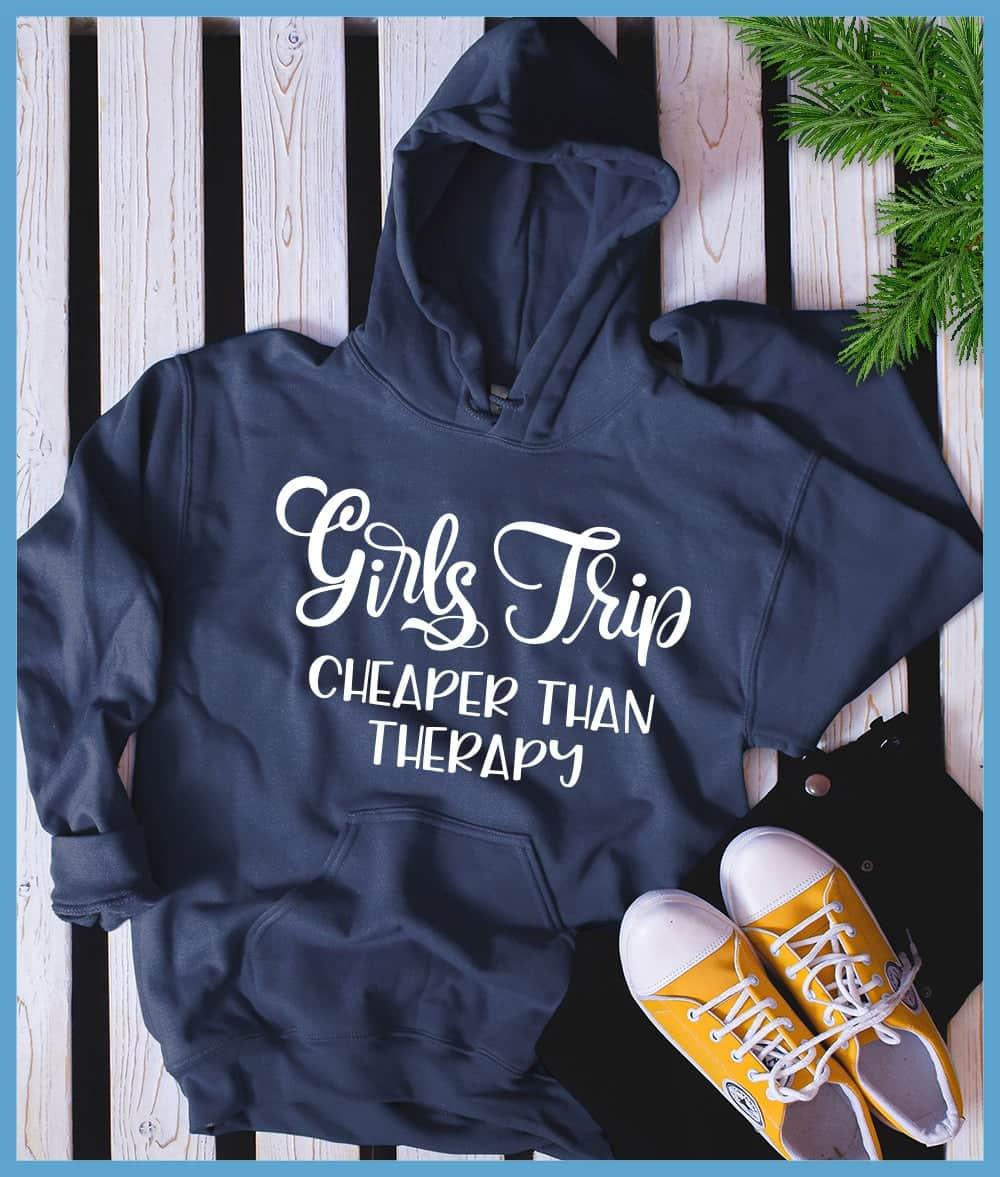 Girls Trip Hoodie Classic Navy - Friendly group adventure-themed hoodie with fun slogan.